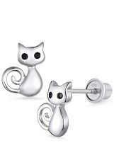 outstanding silver cubic zirconia cat screw back baby earrings